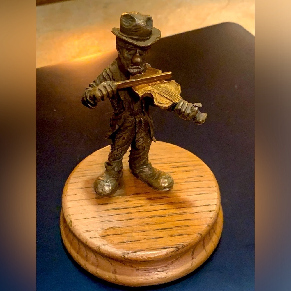 Ron Lee Fine Pewter Band Collection Hobo Clown Figurine on Base Violin Player